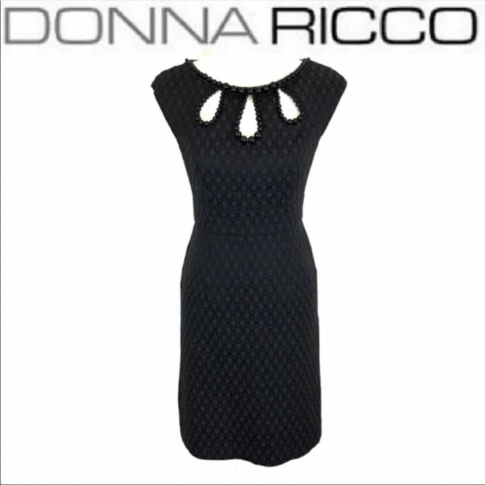 Donna Ricco Black Bead Embellished Three Keyhole Neckline Sheath Dress - Picture 2 of 12
